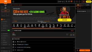 The 888 Sport homepage and its welcome offer on display