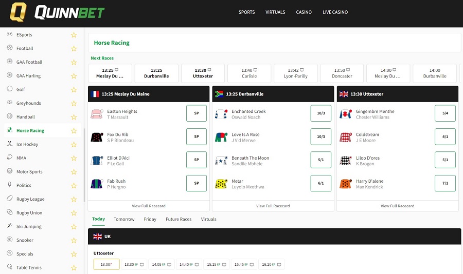 QuinnBet horse racing betting sites