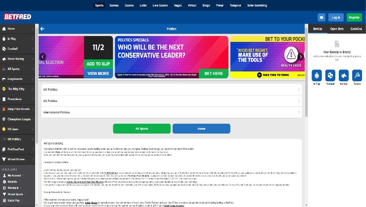 Betfred Political betting