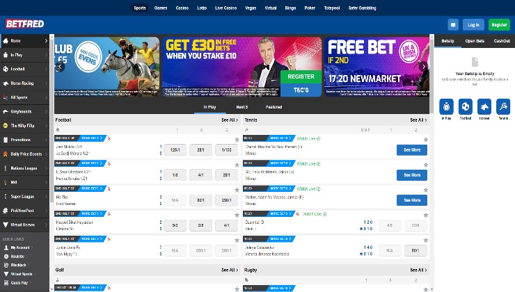 The Betfred sportsbook homepage