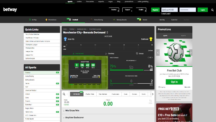 bet builder function at Betway