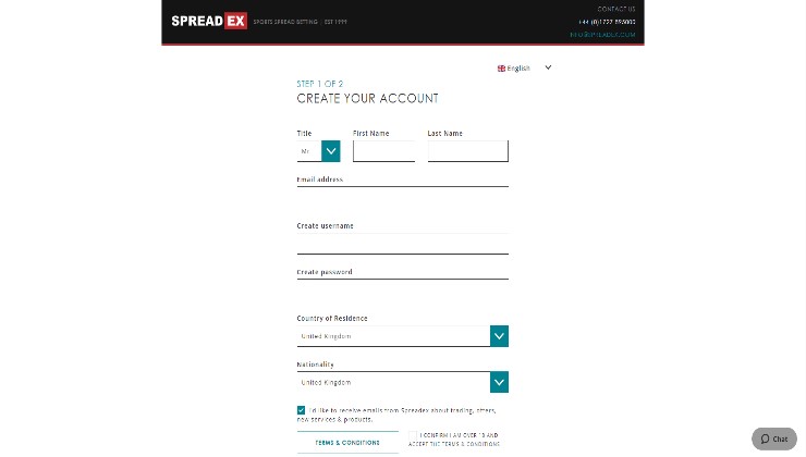 Registering for an account at Spreadex