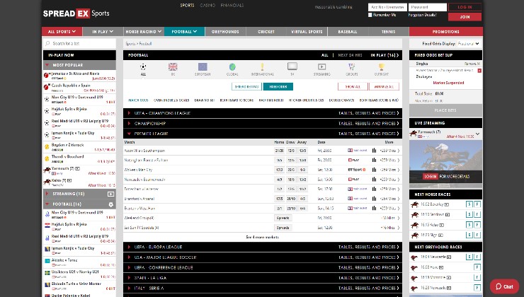 Premier League football matches at Spreadex