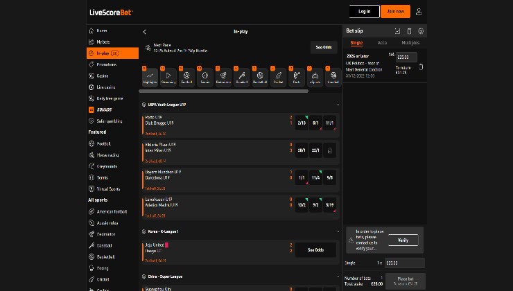 live betting options at LiveScoreBet