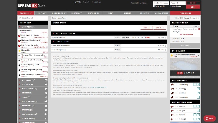 Spreadex F! betting page