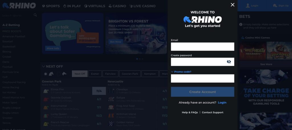 Rhino Bet Review Rhino Bet Sign Up Page