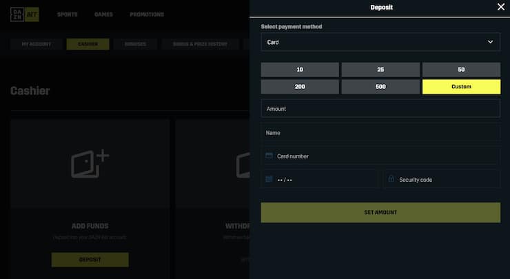 DAZN Bet Deposit Page