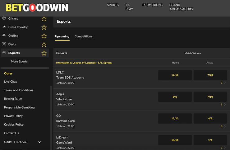 BetGoodwin eSports betting